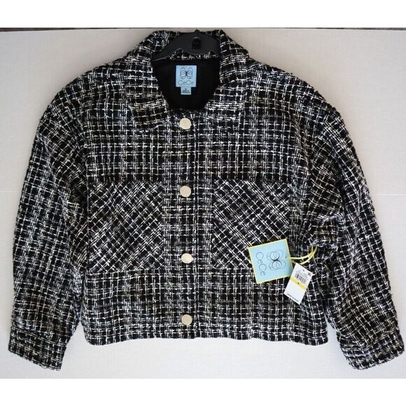 CeCe 7062502-060 Women Sz M Black Dazzling Charm Short Length Tweed Shacket - Picture 7 of 9